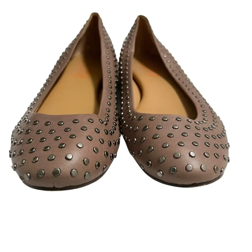 KORS Michael Kors Brown Studded Leather Slip On Ballet Flats Size 10M